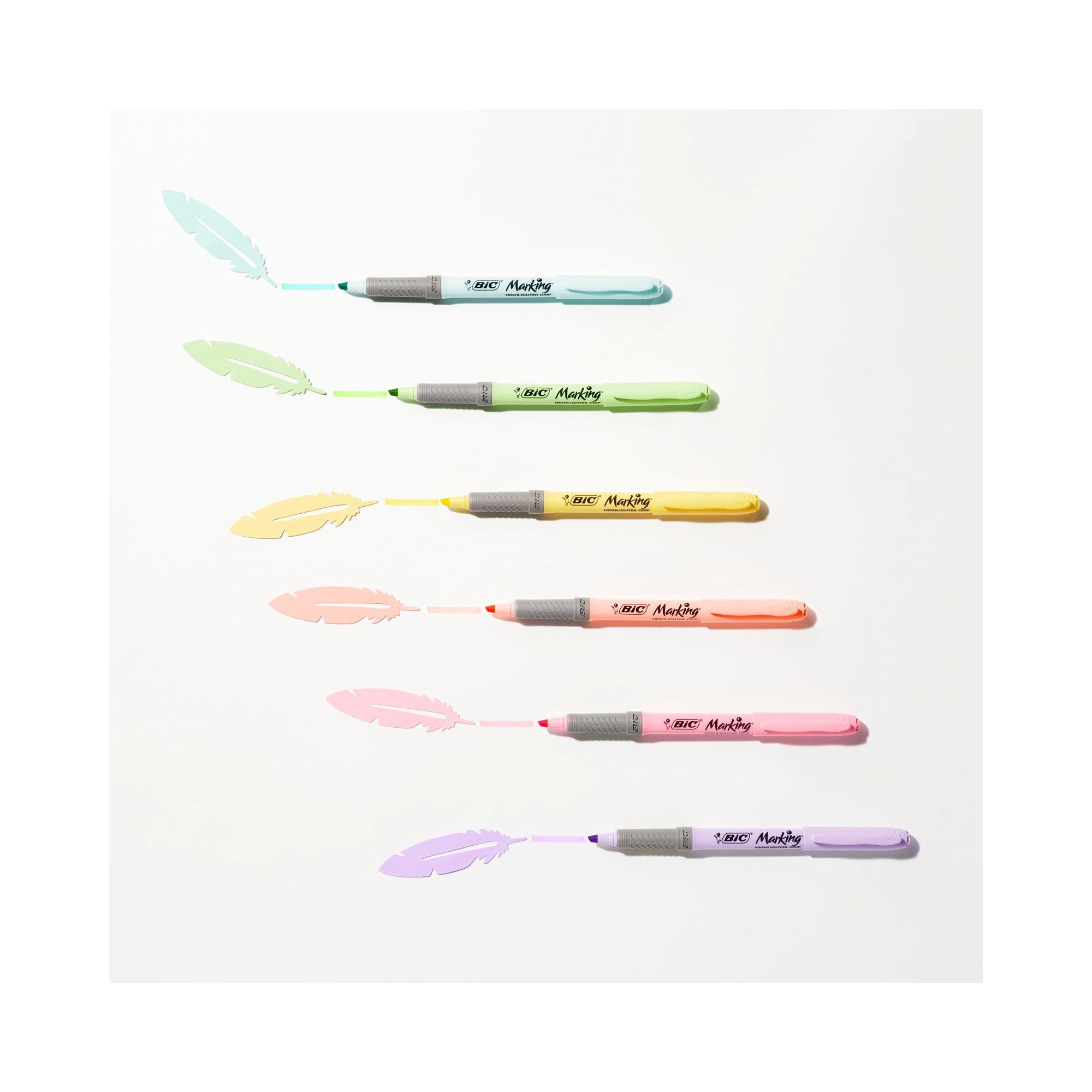 Grip Highlighter Pens - Pastel Orange, Purple, Yellow, Blue, Green, Pink Chisel
