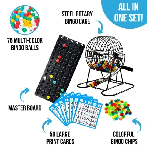 Bingo Deluxe Game Set - 8 Inch Wheel Cage 75 Balls 50 Cards
