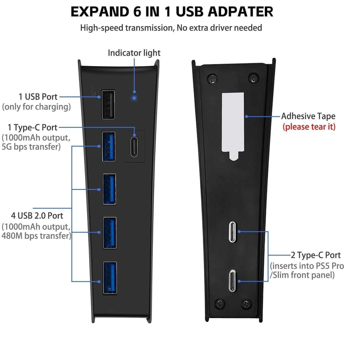 USB Hub - 6 Ports PS5 Pro/Slim Compatible