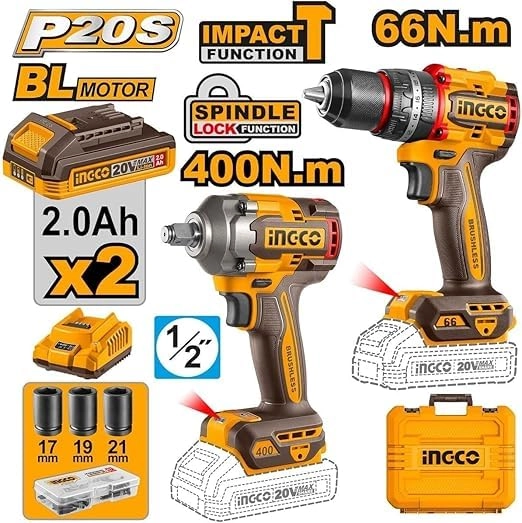 Cordless Impact Drill - 66Nm + Impact Wrench - 400Nm