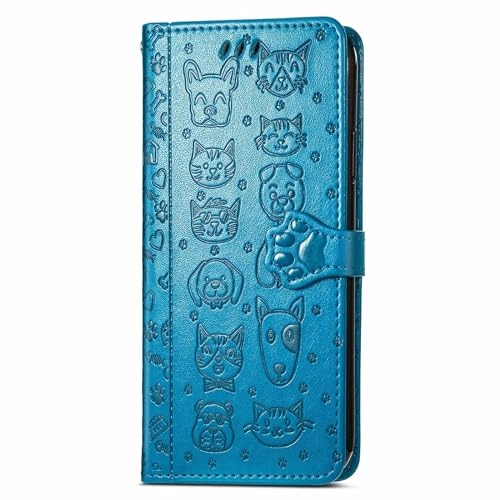 Nadoli Funny Cartoon Embossing Cat Dog Pattern Pu Leather Cat Paw Lanyard Standfunction Card Slots Wallet Flip Case Cover for Samsung Galaxy S24 Ultra