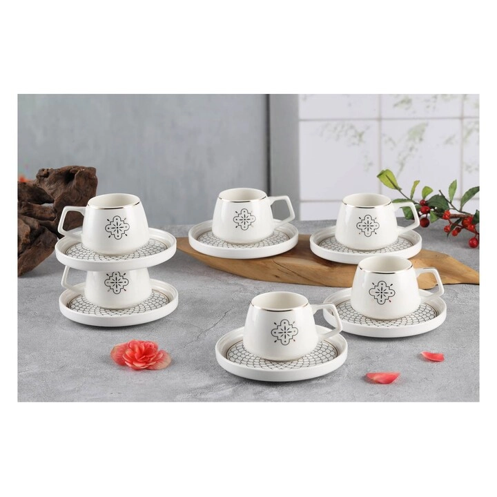 Mona Coffee Cup and Saucer Set - 12 pcs - 100 ml