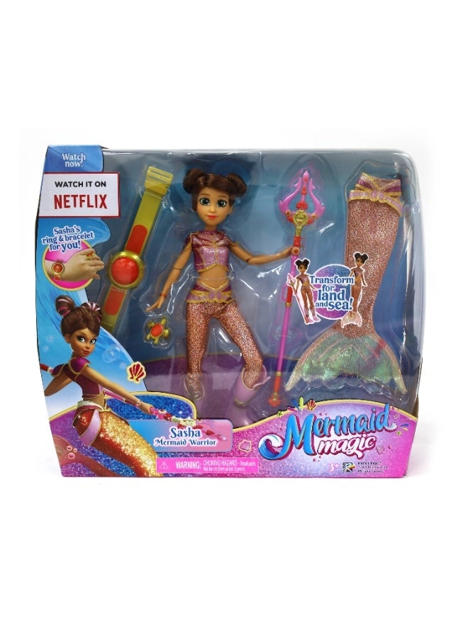 Mermaid Sasha Warrior Doll - 9-Inches Land and Sea Transformation 2-in-1