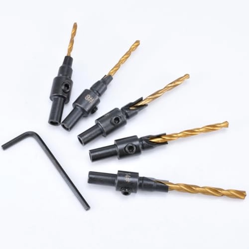 Countersink Drill Bit Set - HSS 4241 (Titanium Coating) 5 Pieces #6 #8 #10 #12 #14