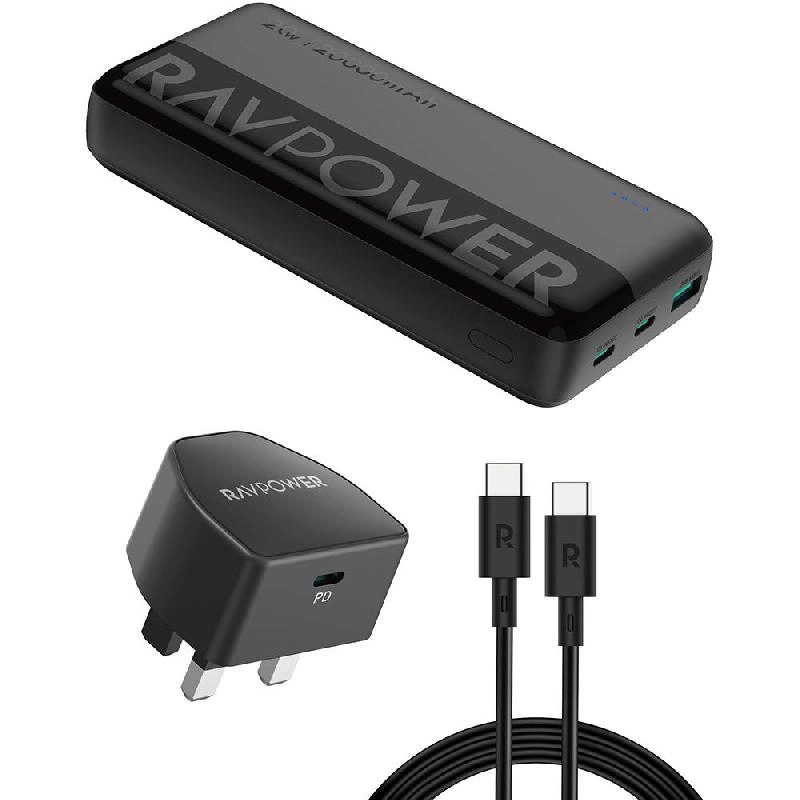 3-Port Power Bank - 20000mAh 20W + Car Charger - 20W + USB-C to USB-C Cable