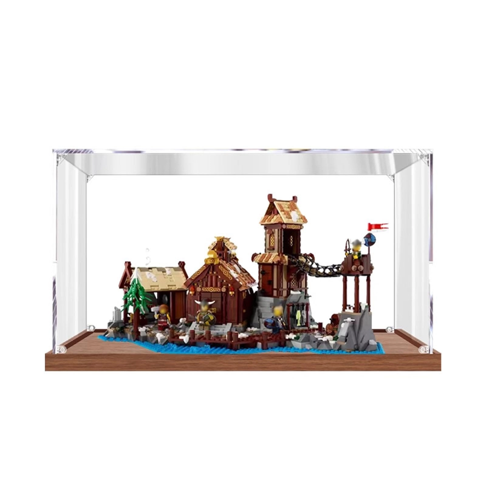 TIANQING Acrylic Display Case for LEGO 21343 Vikinng Valleey - 3MM thickness Wood color