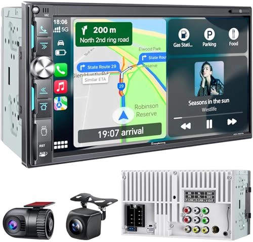 SJOYBRING Double Din Car Stereo - 1920x1080P + Dash Cam Backup Camera - 1280x720P