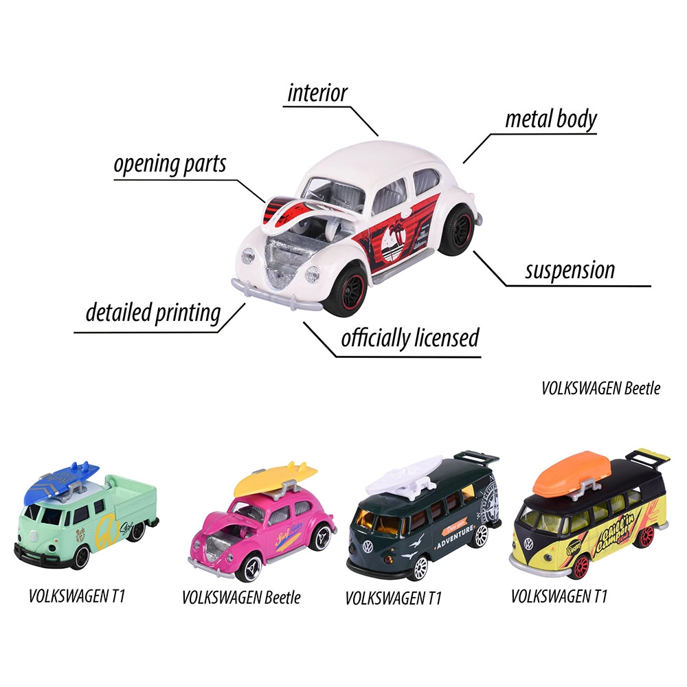 Volkswagen Beetle 1:64 + Volkswagen T1 1:64 - 5pcs