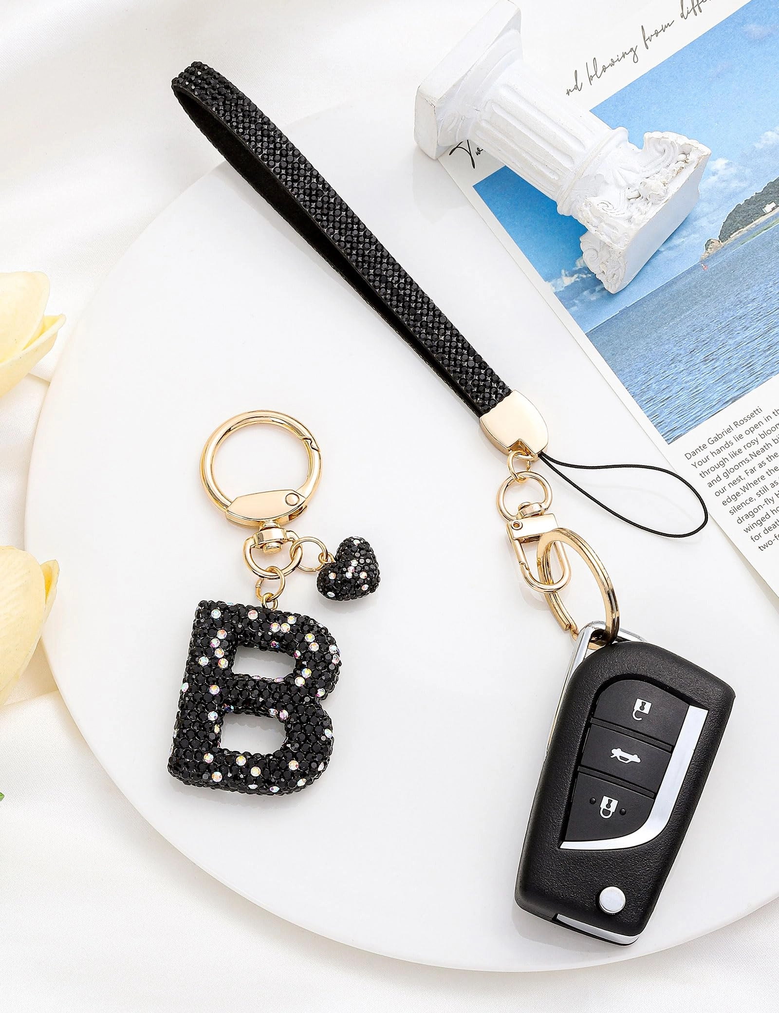 Initial Keychain - L Purple Rhinestone