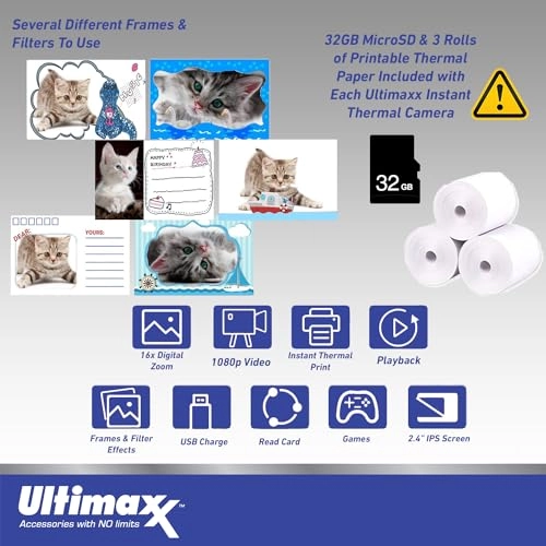 Essential Instant Print Camera - 4 Games Blue Bundle