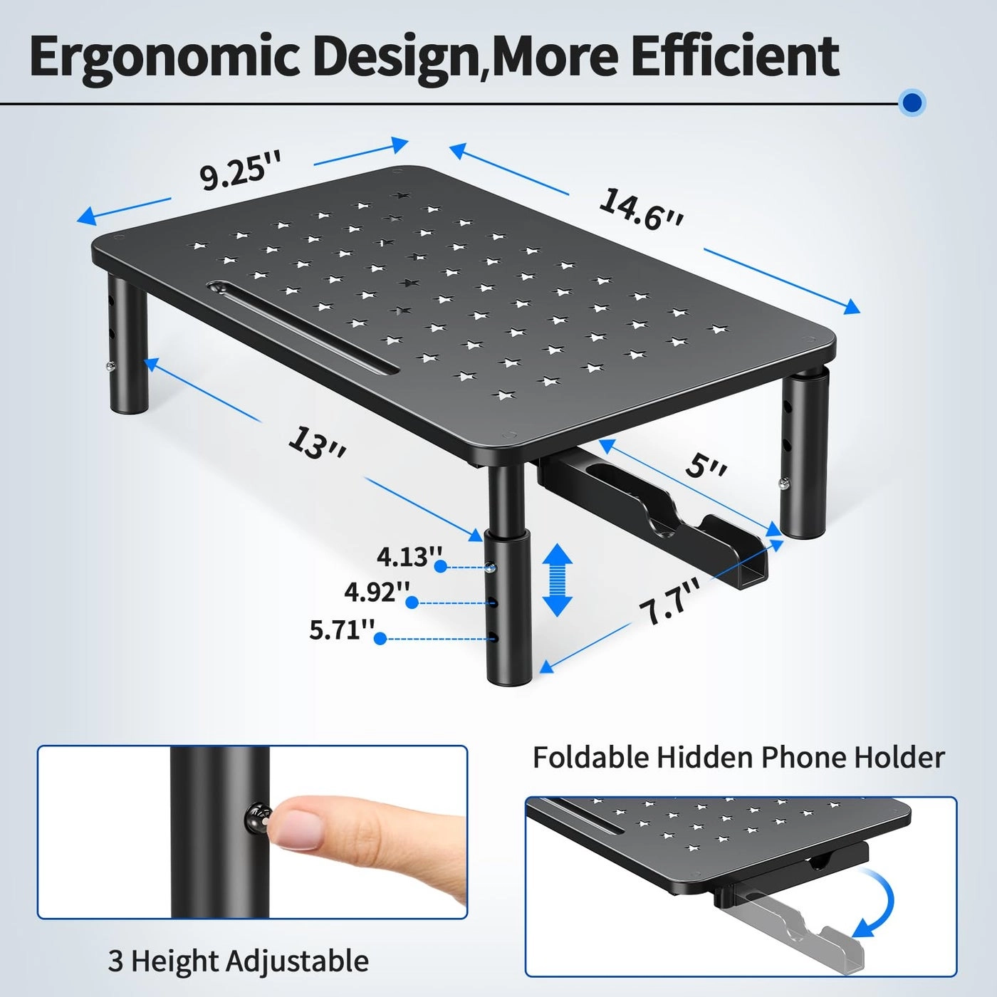 Monitor Stand Riser - Metal Drawer 3 Height Adjustable Phone Holder Pack