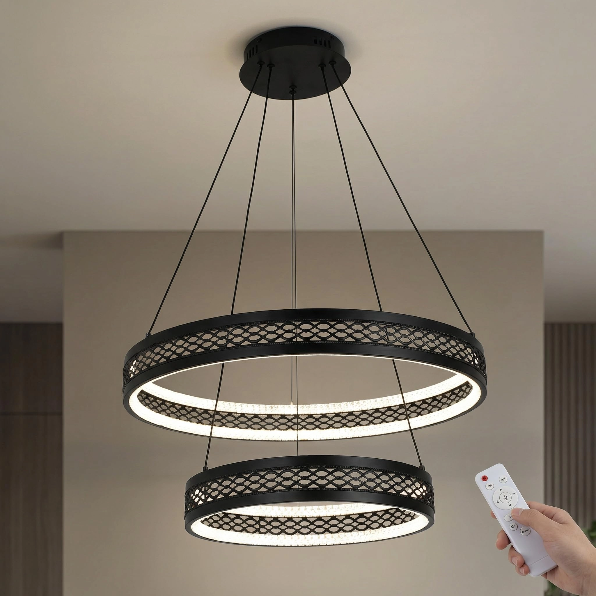 Double Circle LED Chandelier - 3000K–6000K Dimmable