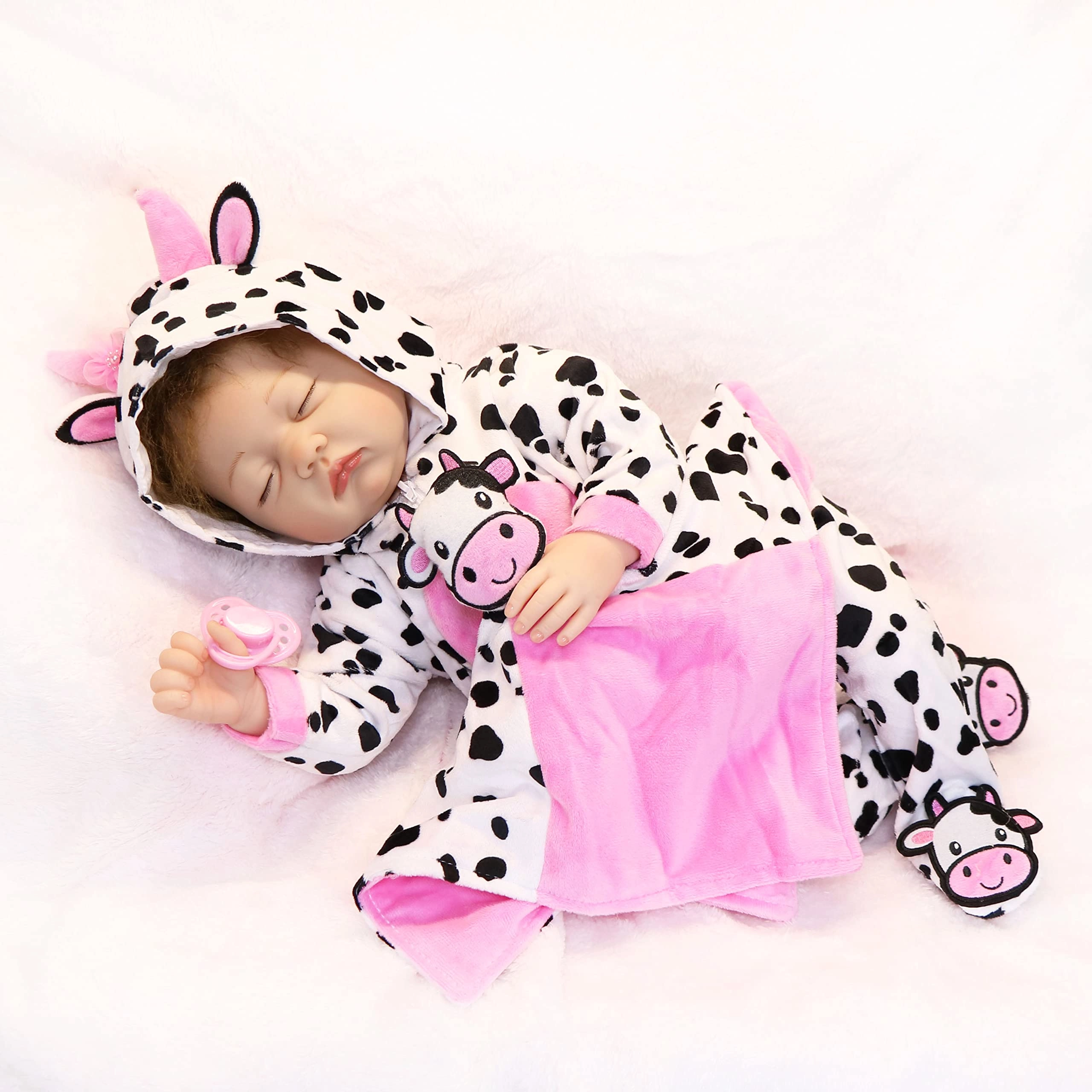 WAWA-HAOKEAI Reborn Baby Doll - 22 Inch Vinyl Sleeping Moo-Cow Ages 6+ Gift Set