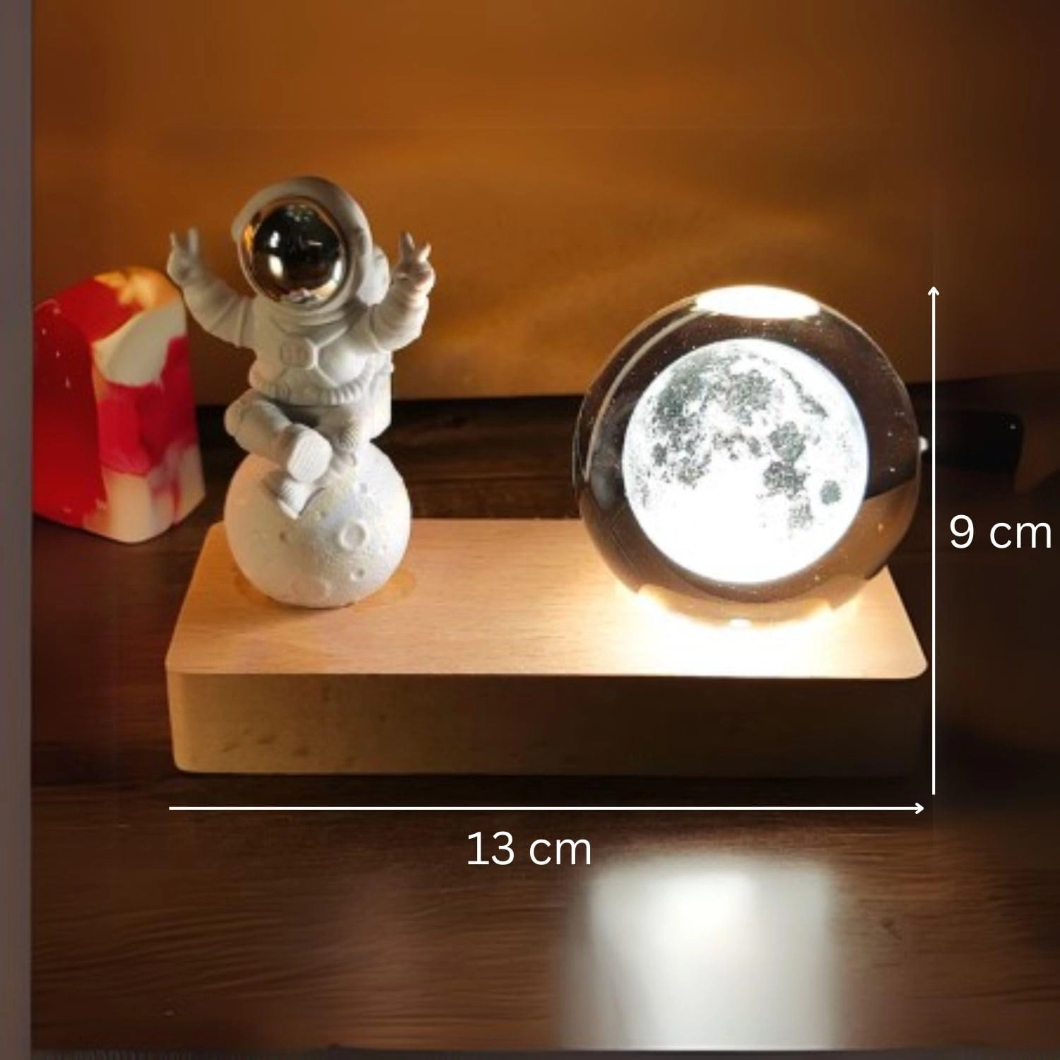 3D Crystal Moon Lamp - USB-Powered Wooden Base