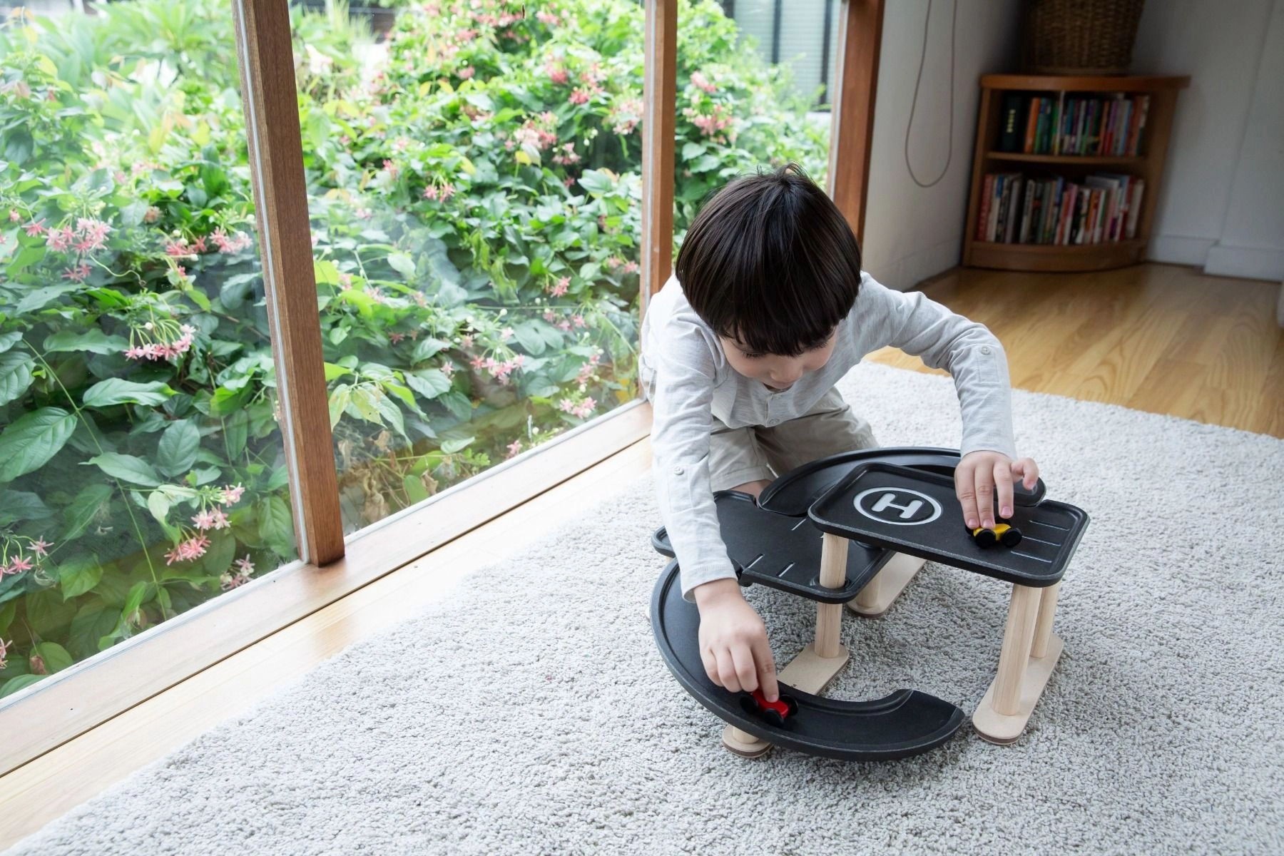 Race 'N Play Parking Garage - Wooden Includes Two Cars