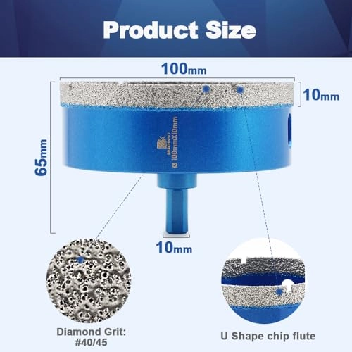 Dry Diamond Core Drill Bit - 100mm Porcelain Tile Ceramic Stone Granite Marble