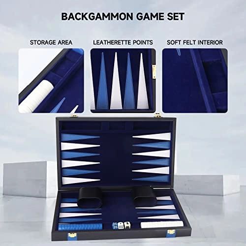 Backgammon Set - Leather-black&blue Medium