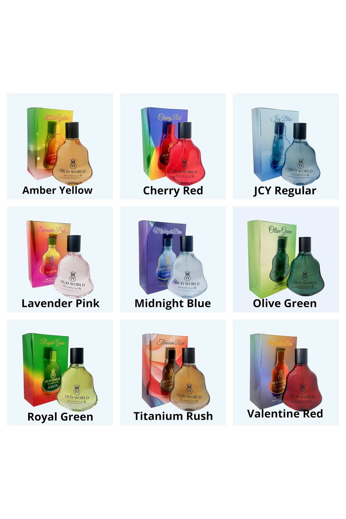 Amber Yellow 50ml + Cherry Red + JCY Blue + Lavender Pink + Midnight Blue + Olive Green + Royal Green + Titanium Rush + Valentine Red
