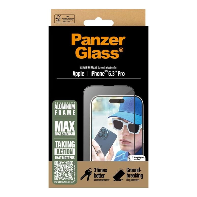 Ultra Wide Fit Aluminum Frame Glass Screen Protector for iPhone 16 Pro