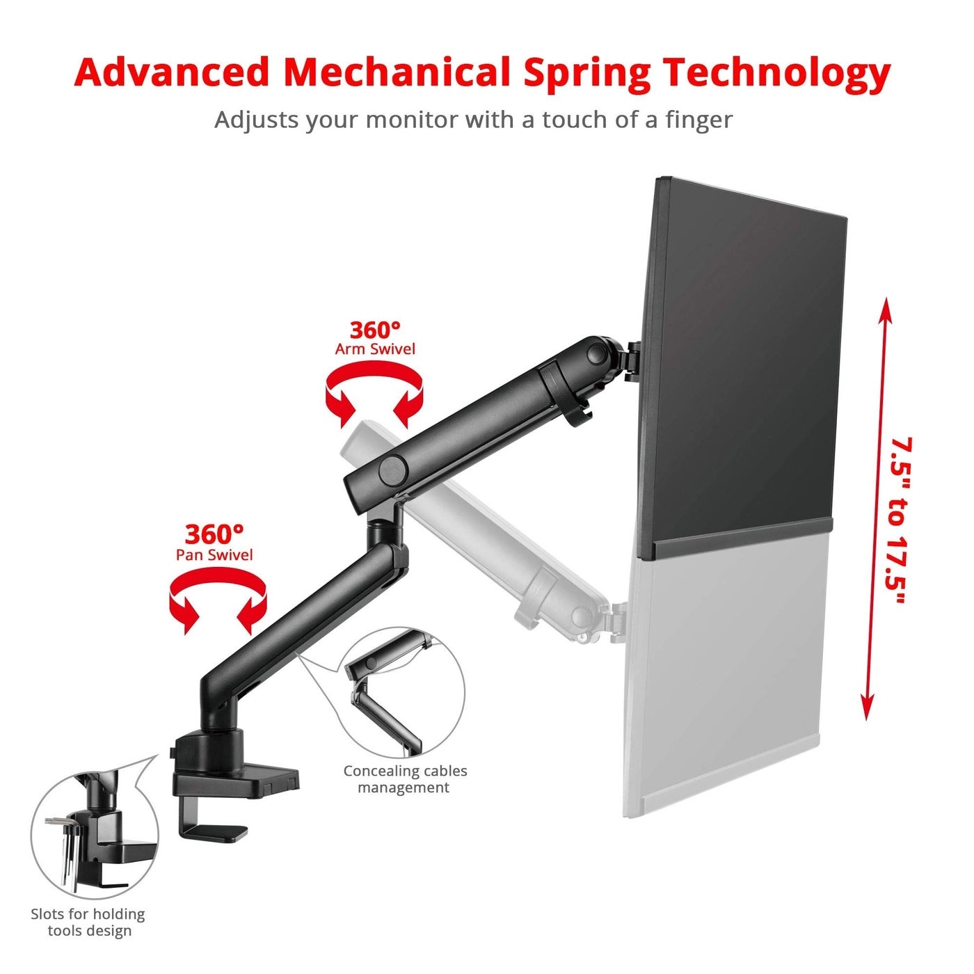 Single Monitor Arm Mount - Single 17in to 32in VESA 75x75mm 100x100mm