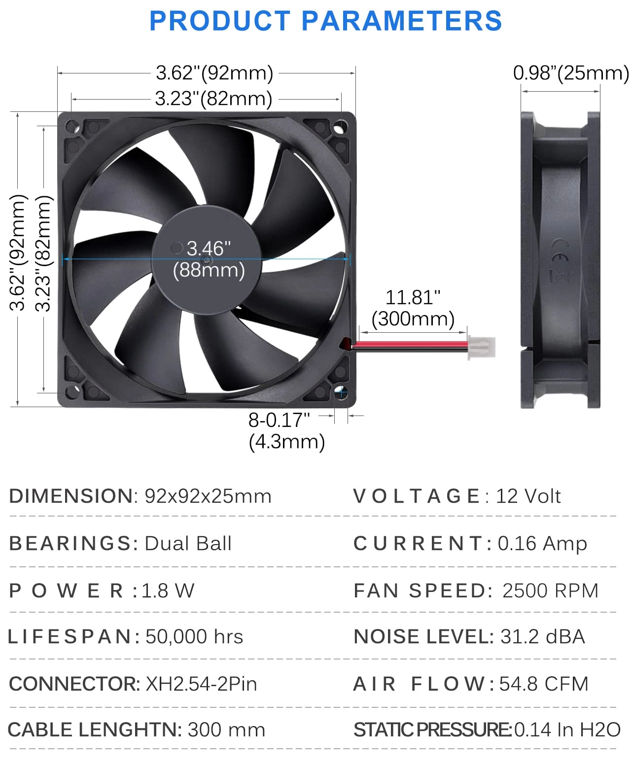 Brushless DC Cooling Fan - 92mm