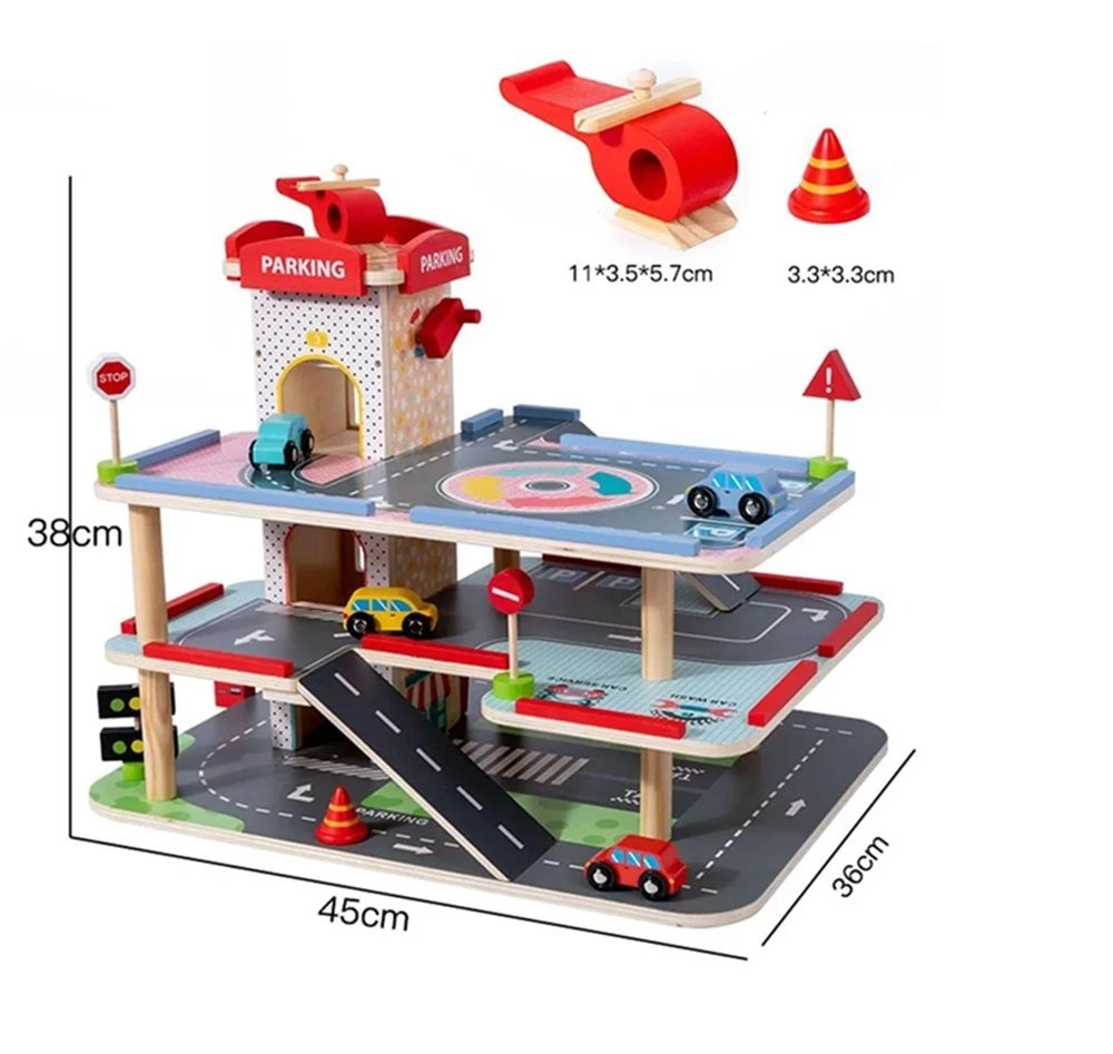 3 Level Engaging Wooden Parking Play Set
