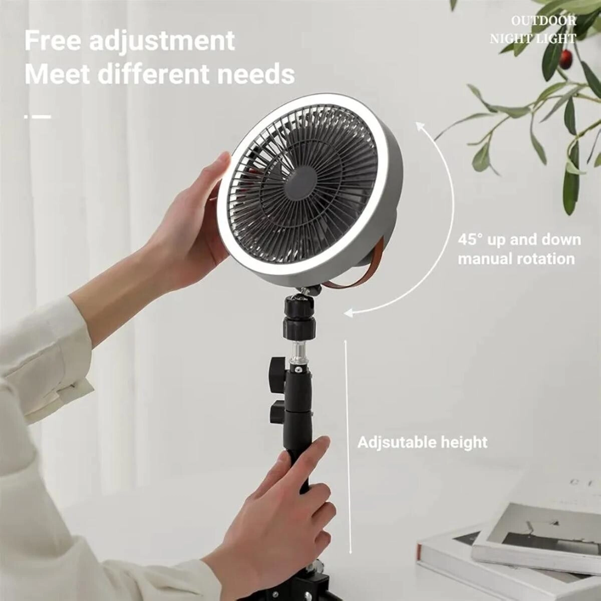 Portable Table Fan - 3-in-1 10W USB Rechargeable LED Ring Light