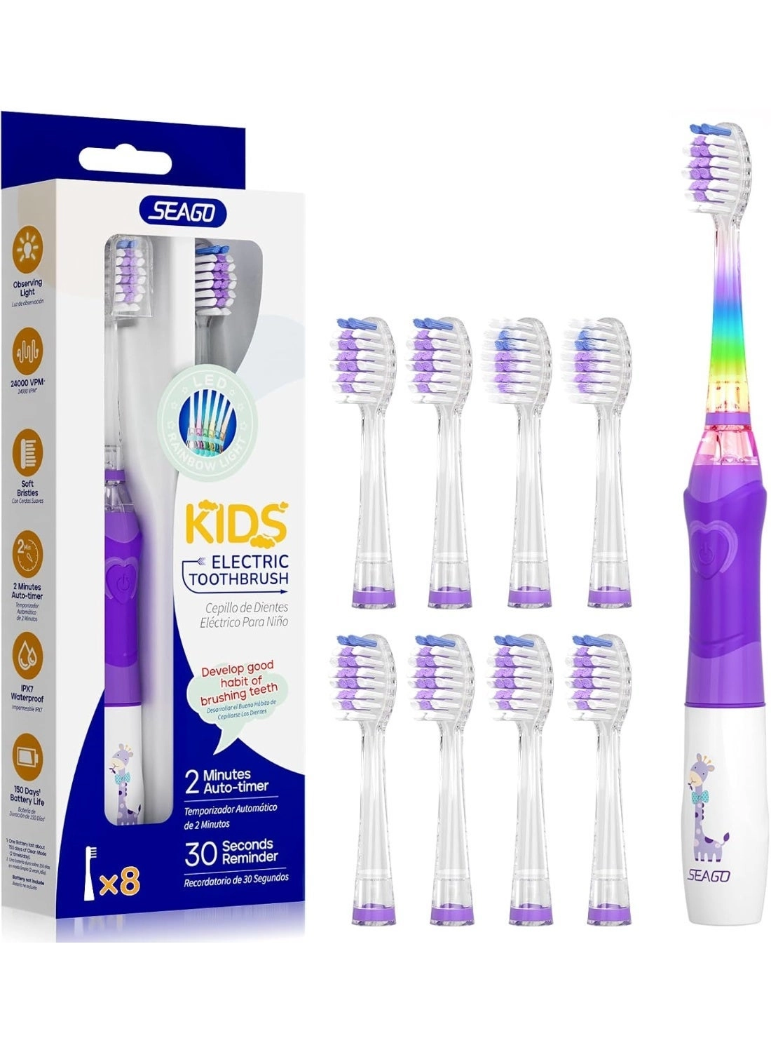SG-2159 - 8 Soft Toothbrush Heads LED Light 2-Minute Timer