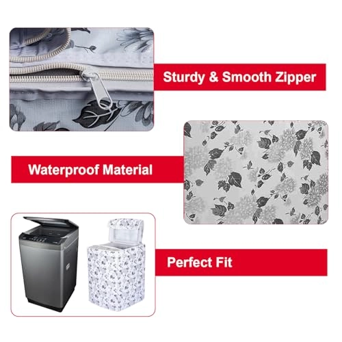 Top Load Washing Machine Cover - 56X56X85cms Half White & Grey