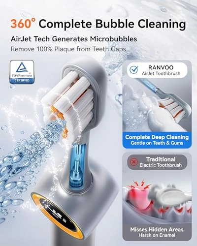 AirJet Bubble Sonic Electric Toothbrush - 1600mAh 2 Soft Brush Heads