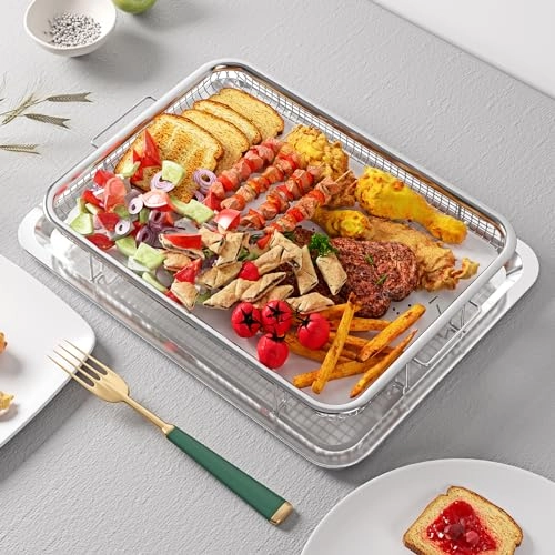 Air Fryer Basket - Stainless Steel 2 Set + Air Fryer Pan + Crisper Tray