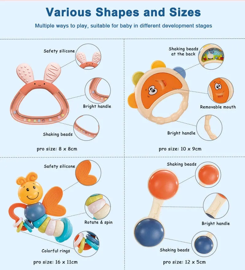 Baby Rattle Toys - 0+ Months abs plastic 8 Pcs