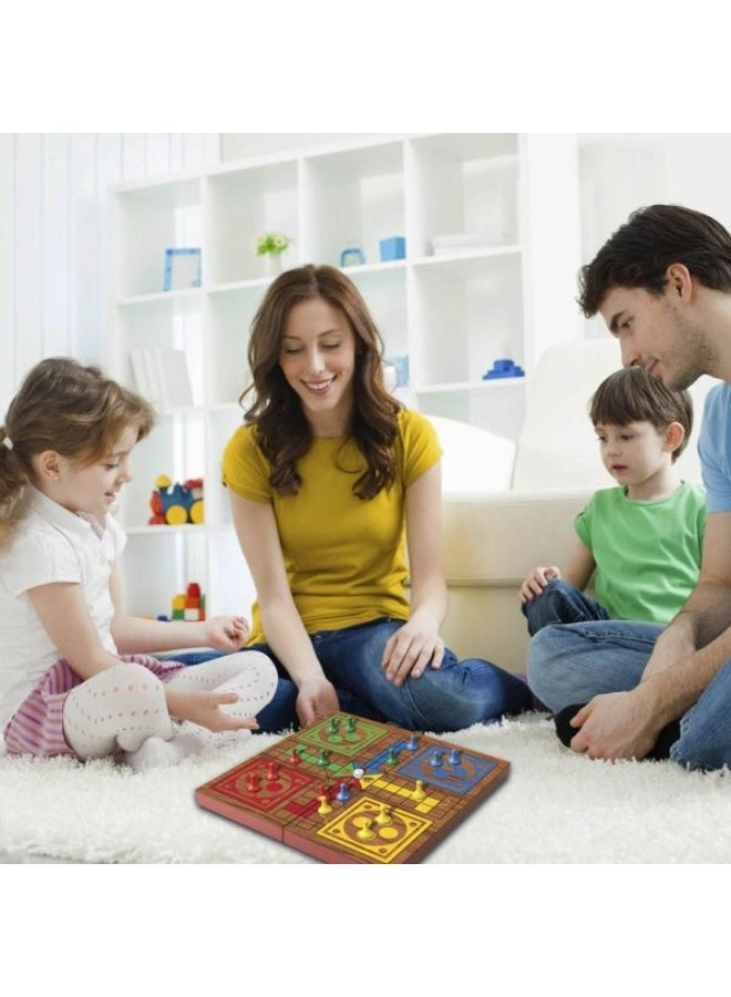 Folding Wood Ludo Set - 16 Coloured