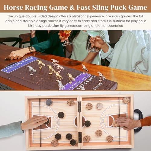 Horse Race - Foldable 11 Metal Horses + Sling Puck - 20 Pucks