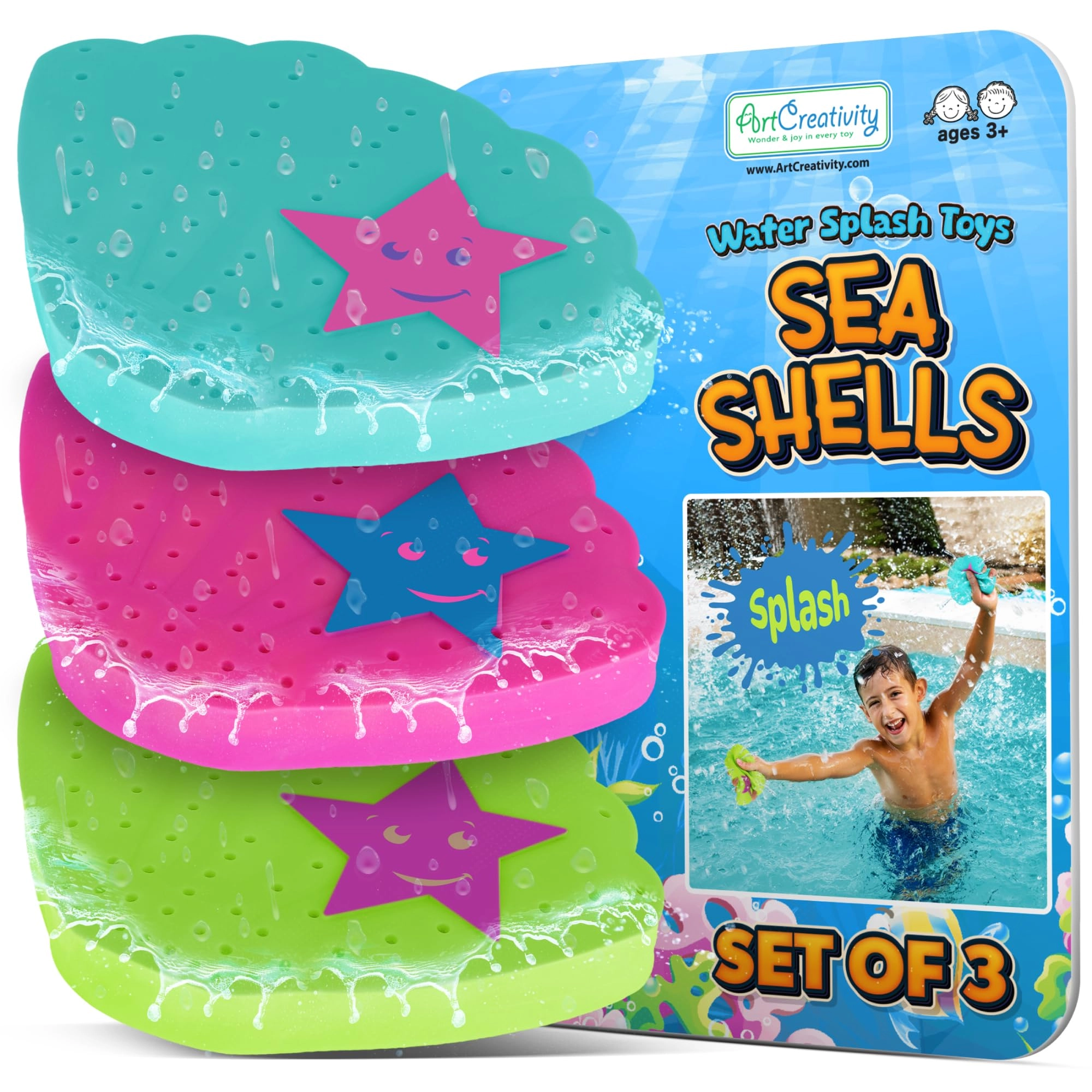 ArtCreativity Sea Shell Water Splash Toys - Set of 3 Spongy