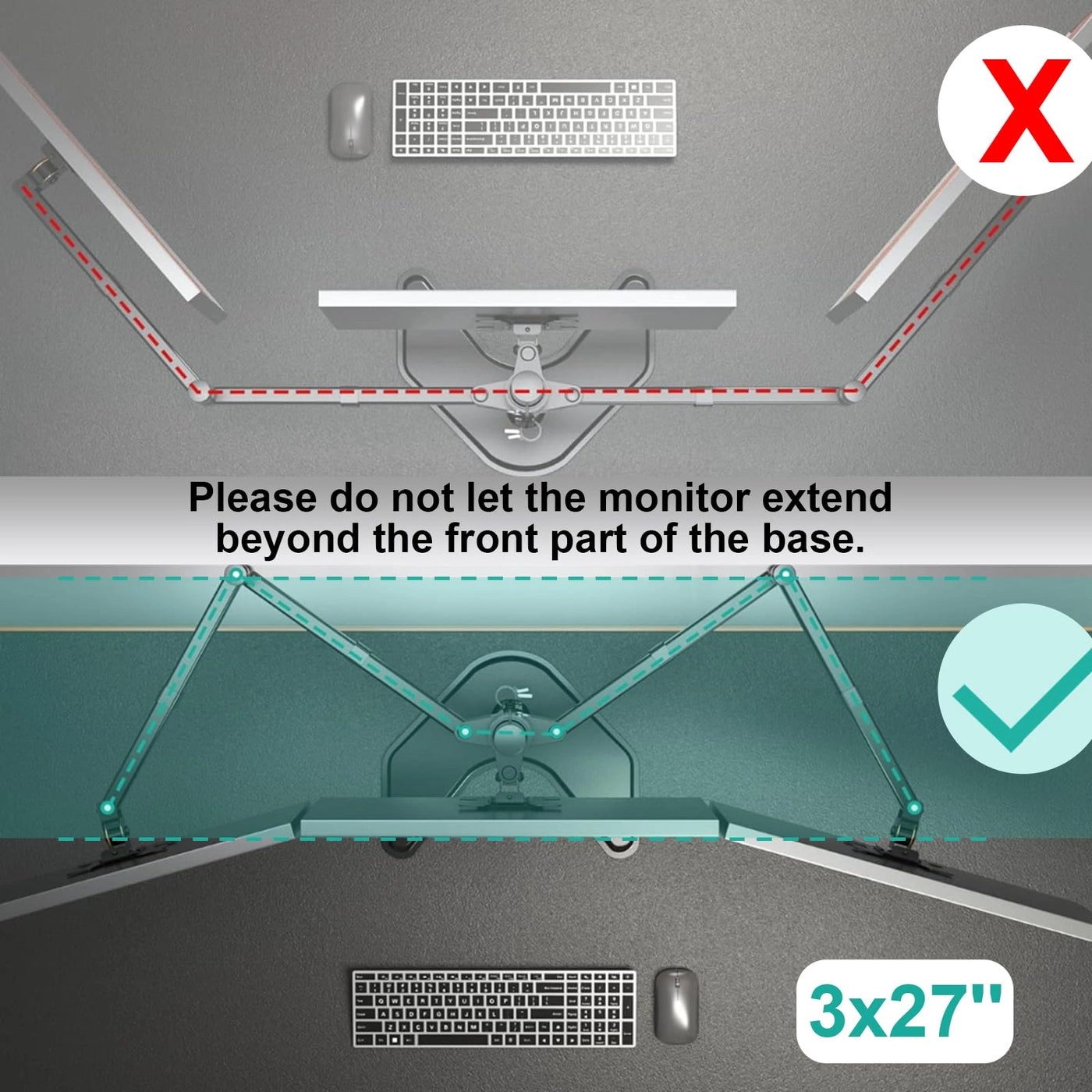 Triple LCD Monitor Desk Mount - 27 inch