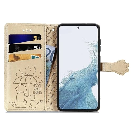 Nadoli Funny Cartoon Embossing Cat Dog Pattern Pu Leather Cat Paw Lanyard Standfunction Card Slots Wallet Flip Case Cover for Samsung Galaxy S24 Ultra