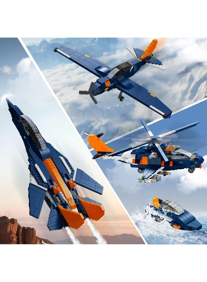 Fighter Jet Plane + Military Propeller Aircraft Gunship + Vehicle Rocket Launcher Speedboat