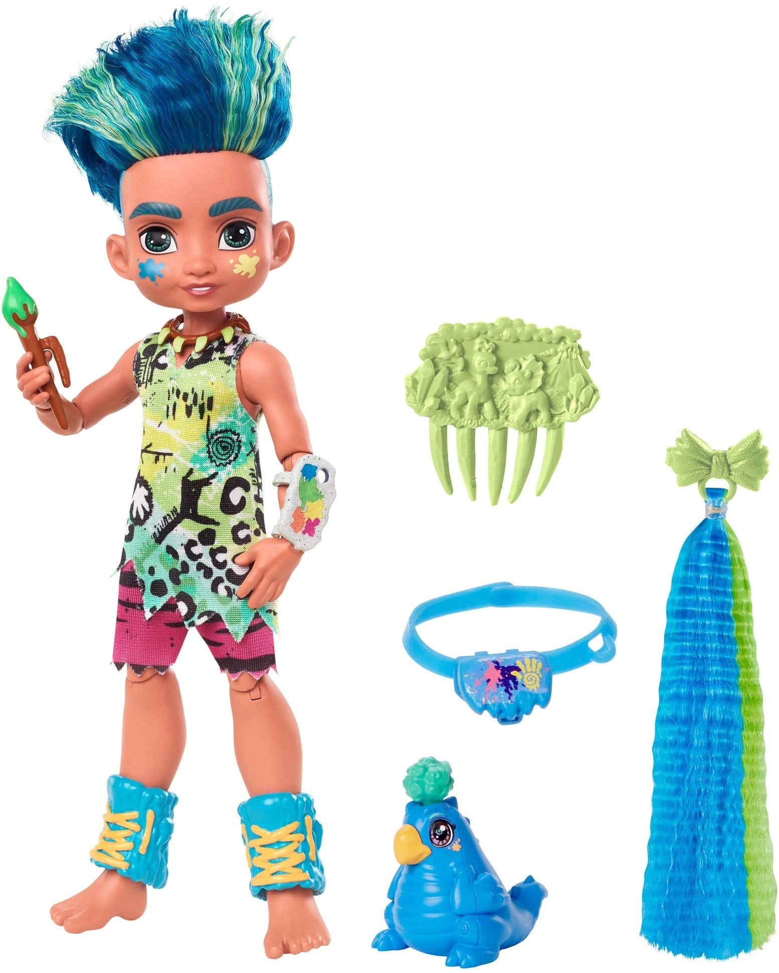 Mattel Slate Poseable Prehistoric Fashion Doll - Blue Hair with Dinosaur Pet Ages 4+