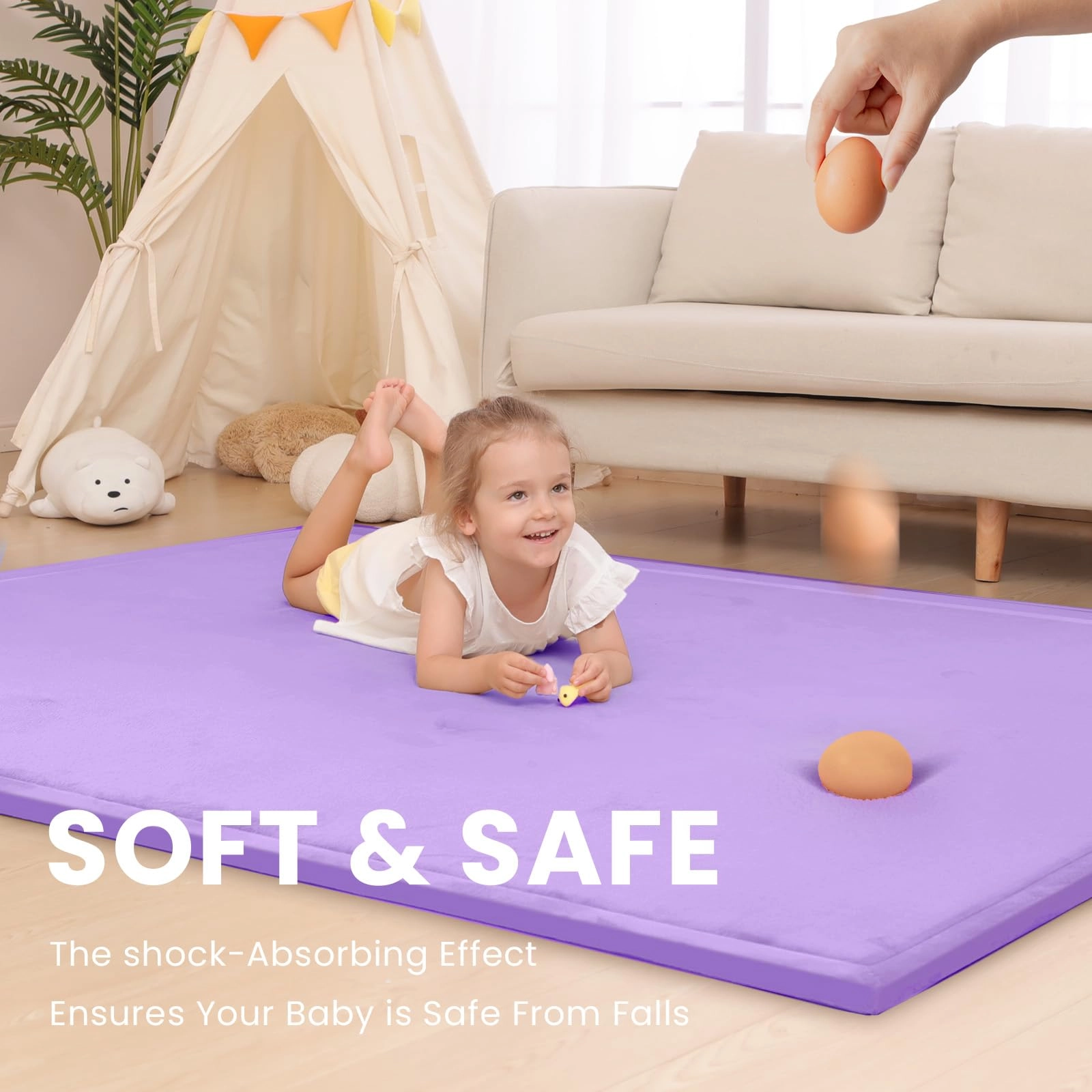 Baby Activity Play Mat - 79"x118" 1.3" Thick Cream