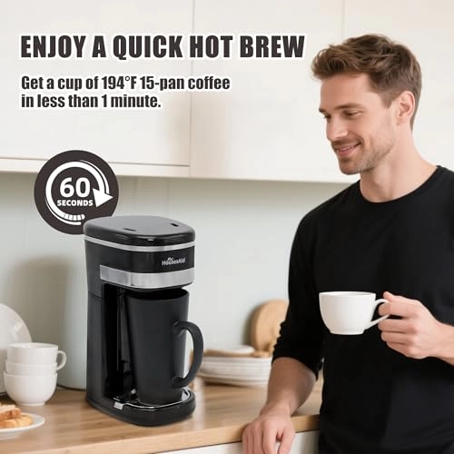 Single Serve Coffee Maker - Reusable Filter One-touch Control Portable