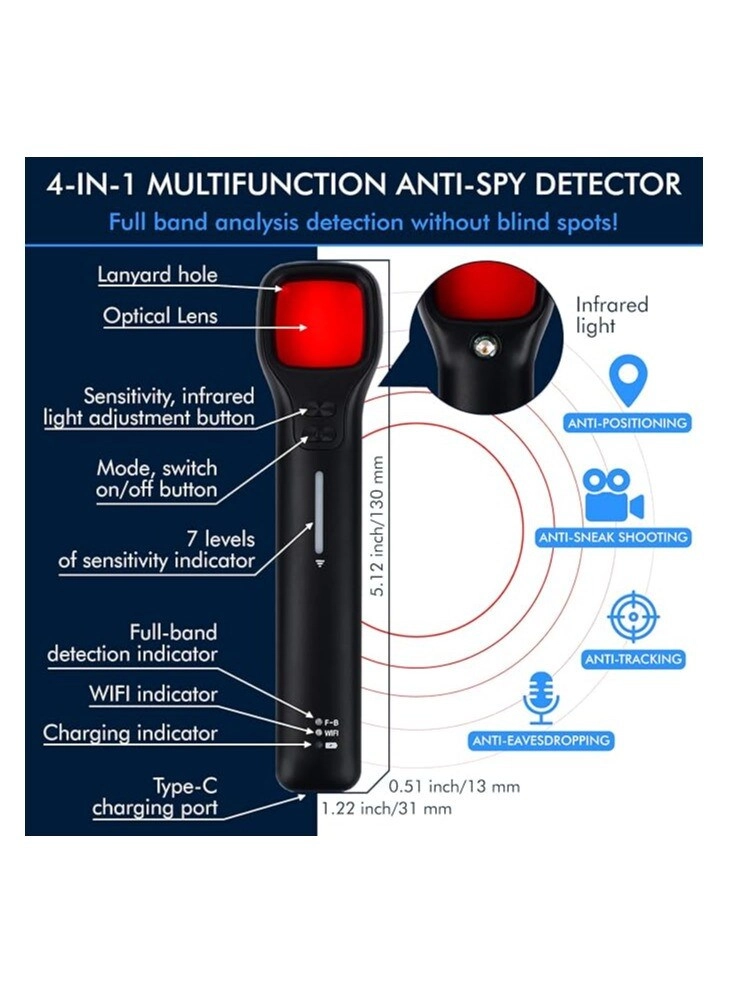 Hidden Camera Detector - Display Screen 5 Sensitivity Levels 4 Modes
