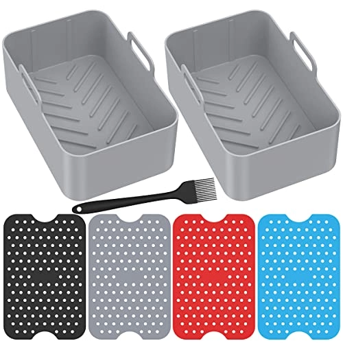 Air Fryer Silicone Basket - 2pcs Silicone + Silicone Pad - 4pcs Silicone + Oil Brush - 1pc