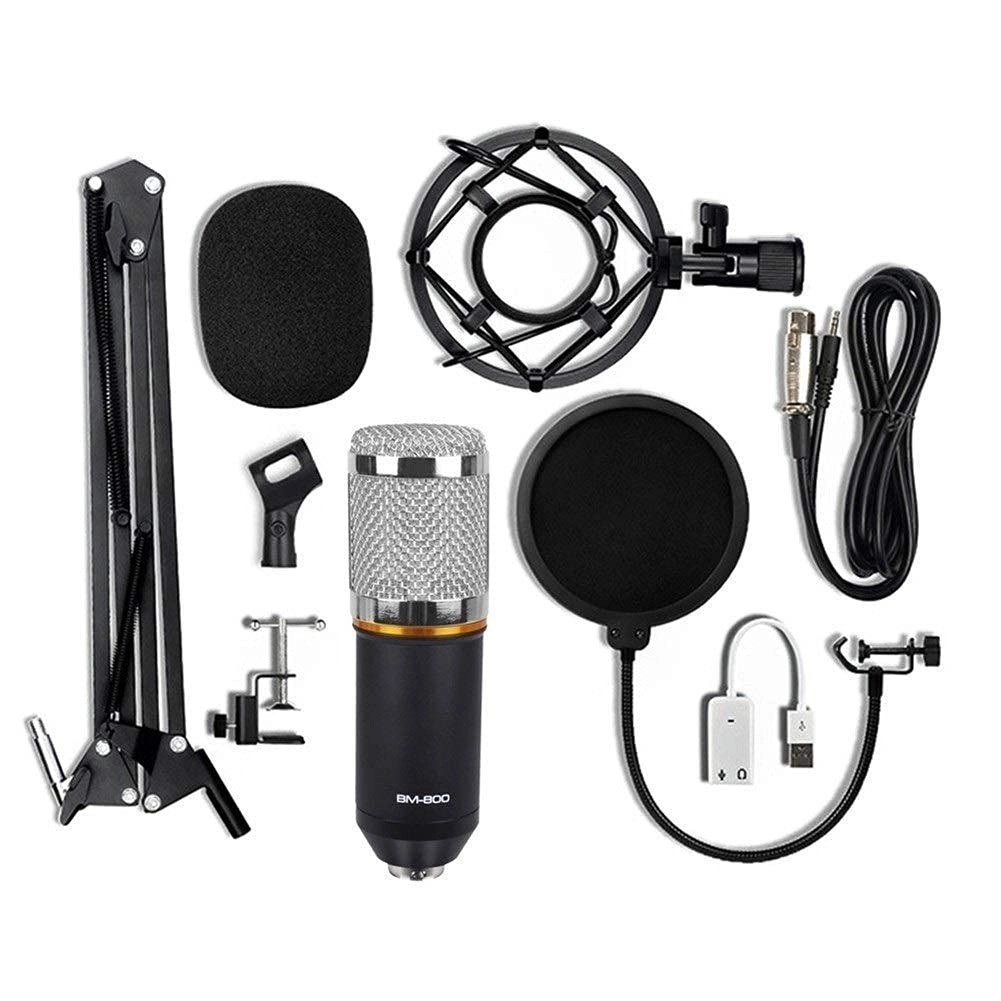 LTFJKNV BM-800 - Black+silver + USB Sound Card + Mount Stand