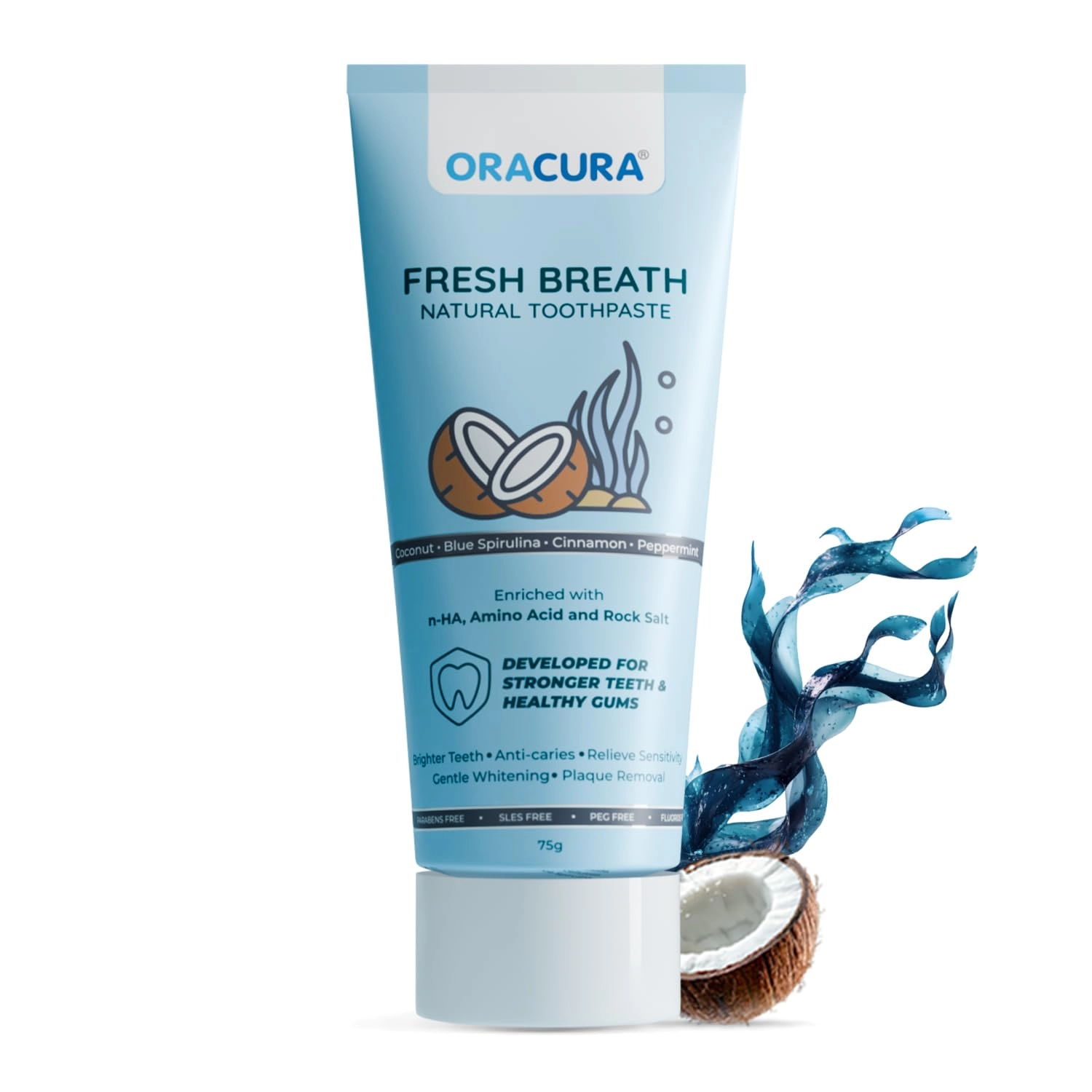 ORACURA Fresh Breath Natural Coconut & Blue Spirulina Toothpaste Above 6 Years 75g