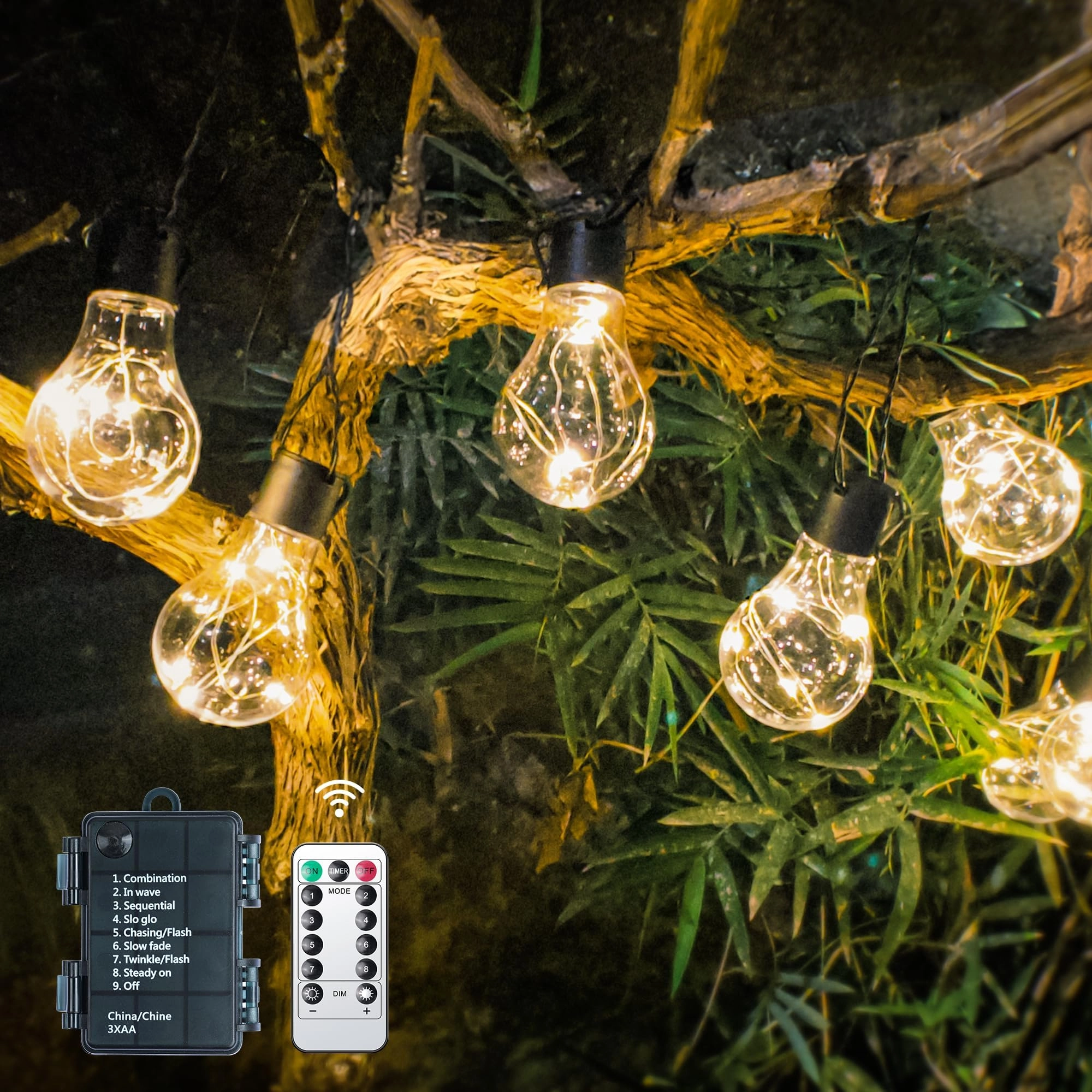 dslebeen Festoon Lights - 9m 30ft 12pcs A60 Battery Powered Remote Control