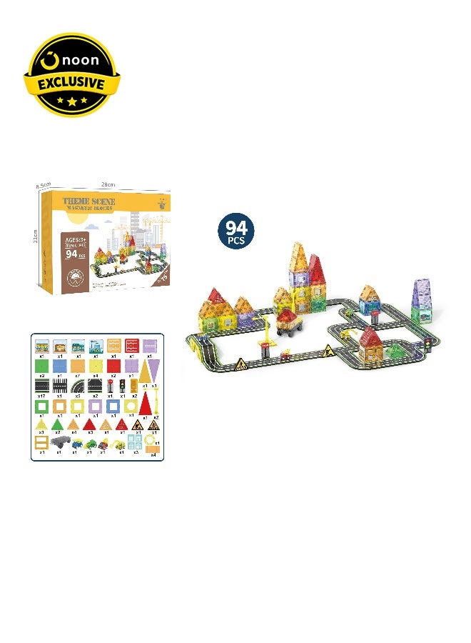 Magni Mates Magnetic Building Tiles Road Track Set - 94pcs