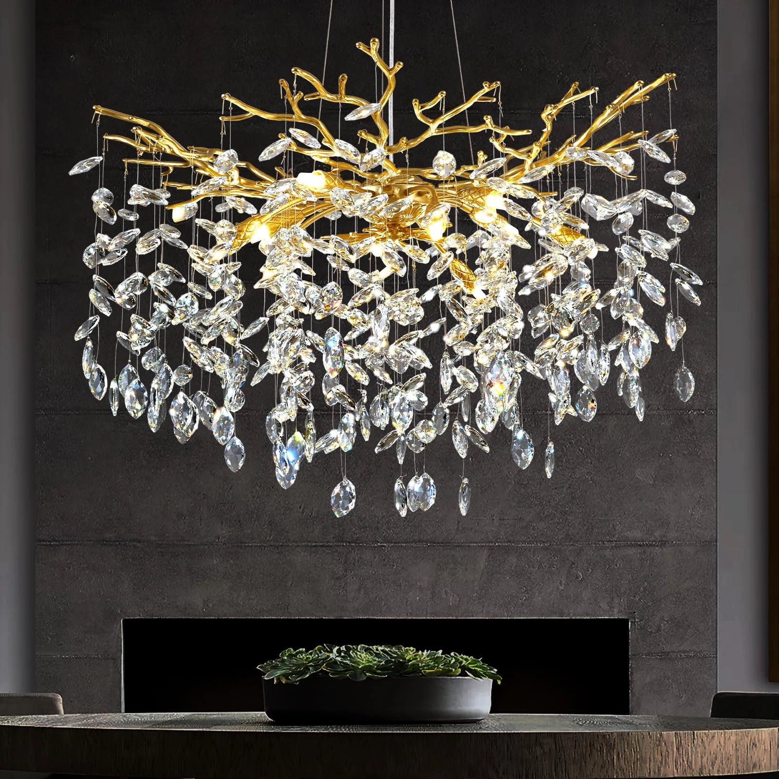 Round Crystal Chandelier - 3000 Kelvin Dimmable