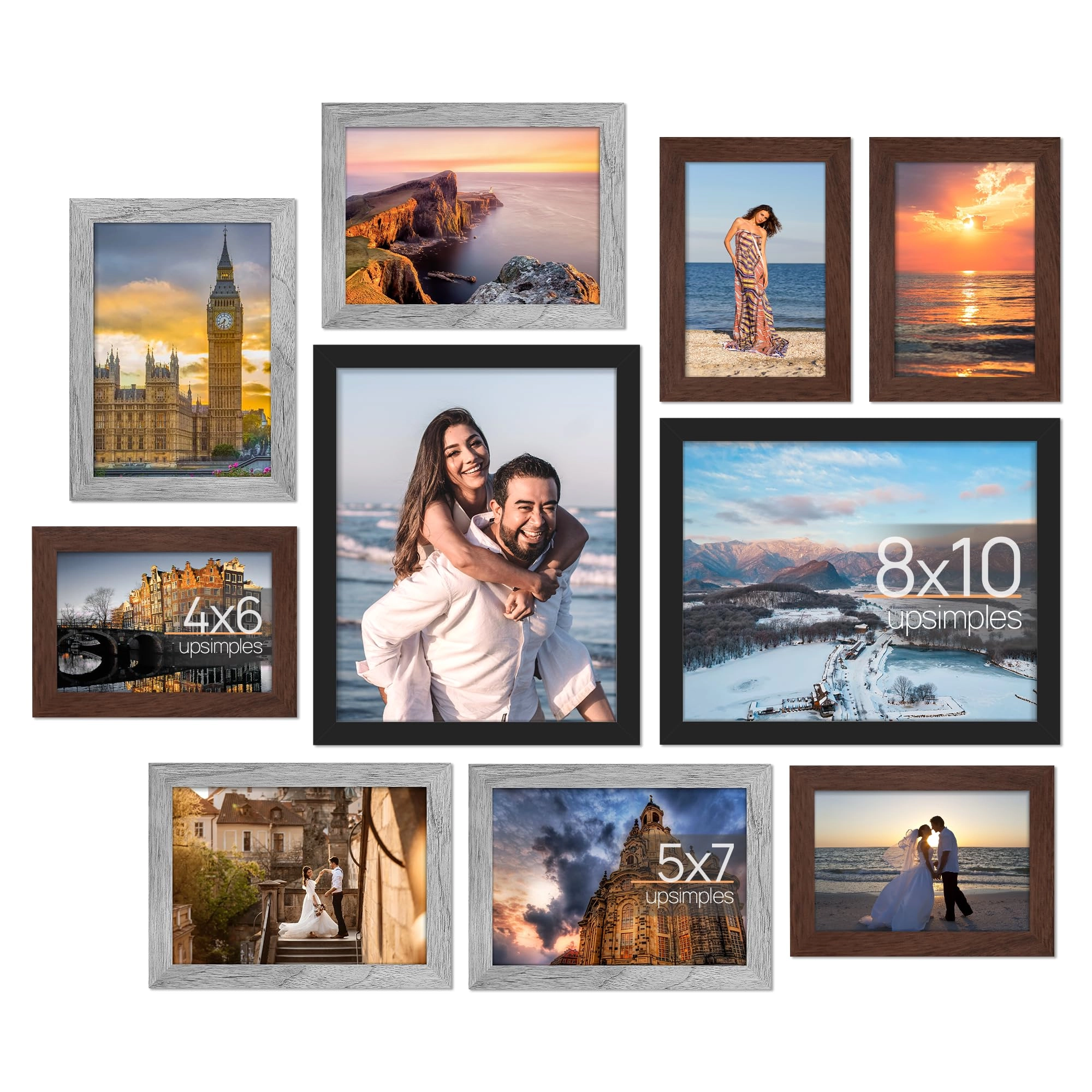 10 Pack Picture Frames - 8x10, 5x7, 4x6