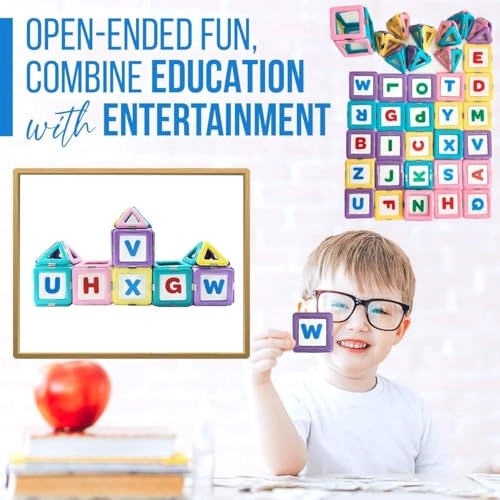 Alphabet Magnetic Building Tiles Set - 1 month and up 100 pieces